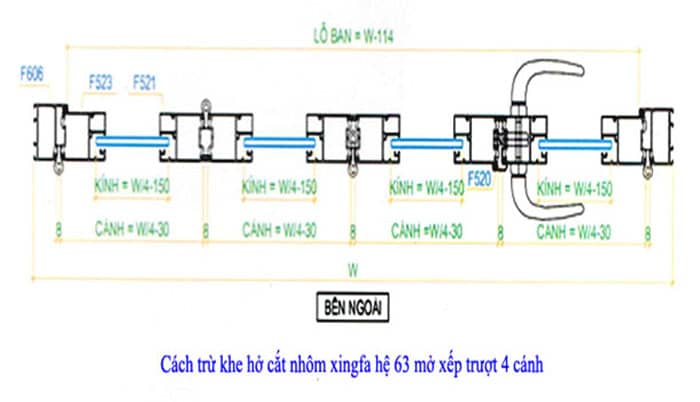Trừ khe hở cắt nhôm xingfa hệ 63 xếp trượt
