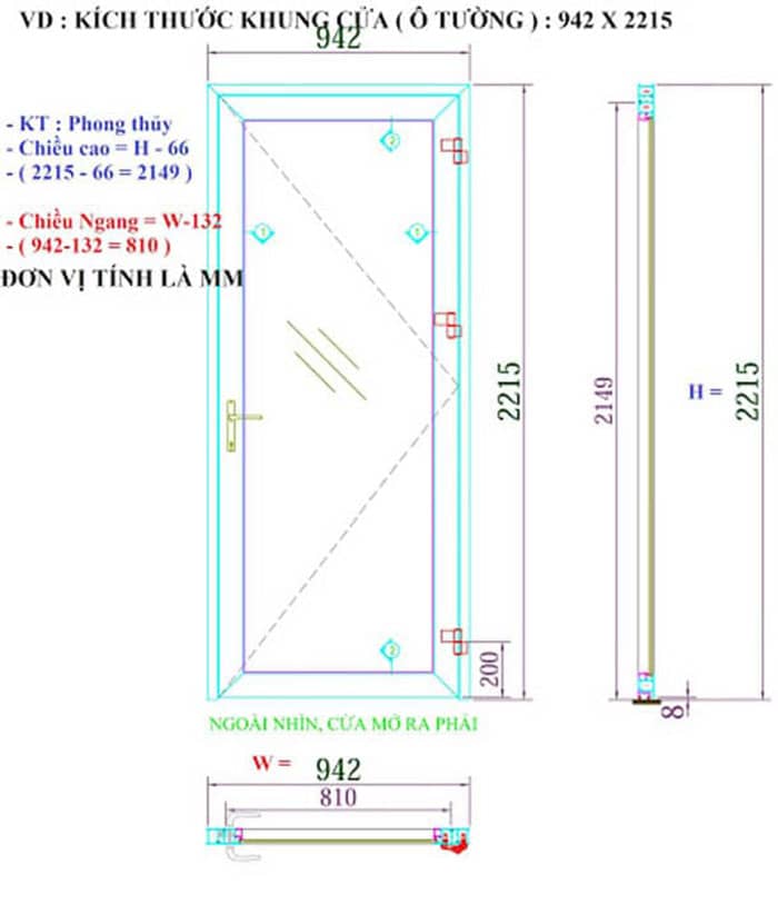 Kích thước khuôn cửa nhôm xingfa