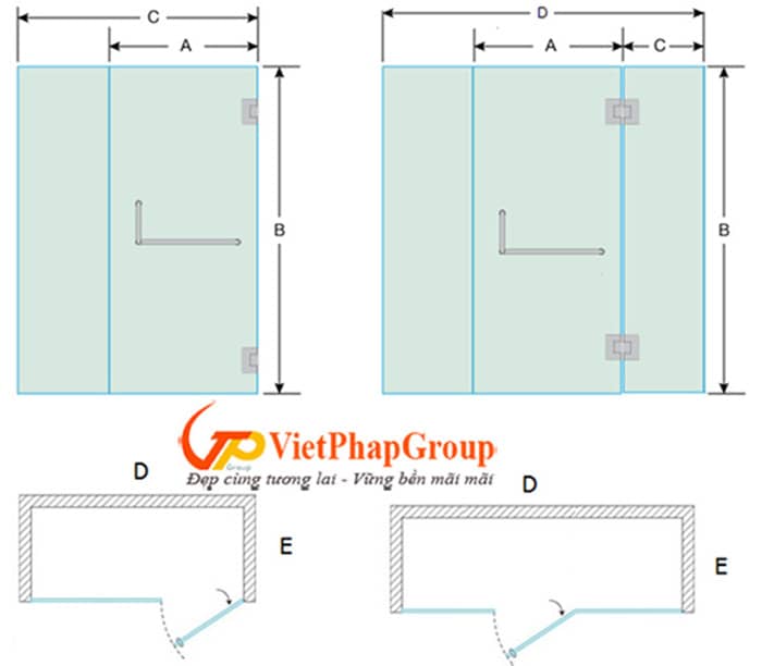 Vách tắm kính dạng phẳng cánh mở quay