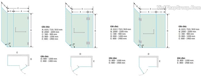 Kính nhà tắm dạng góc vuông