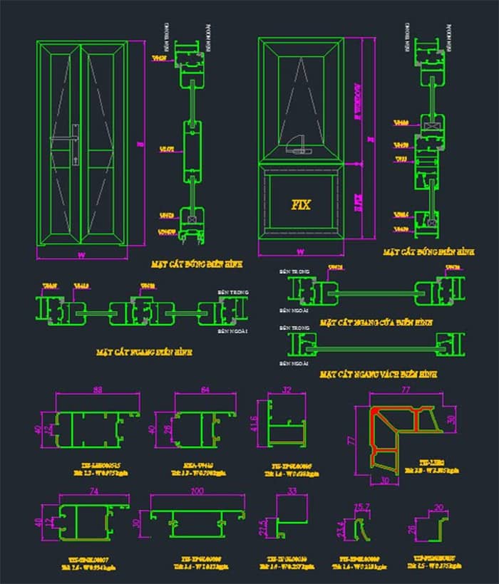 Bản vẽ cửa nhôm kính việt pháp tiêu chuẩn