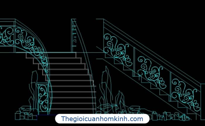 Chi tiết file cad lan can cầu thang sắt mỹ thuật đẹp hiện đại