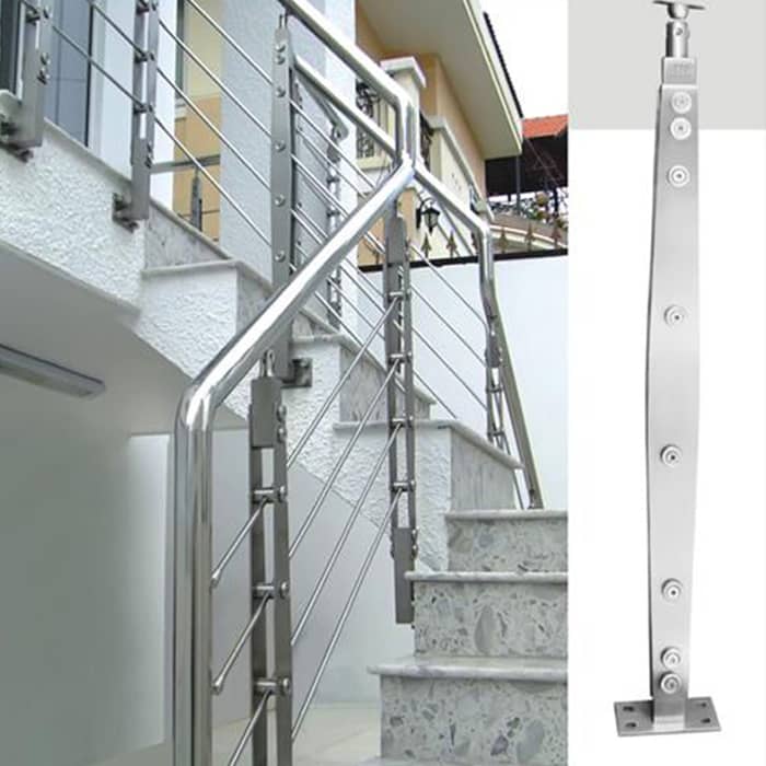 Mẫu trụ cầu thang inox so thanh suốt bên trong chân trụ đẹp