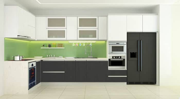 Mẫu kính ốp bếp màu xanh ngọc đẹp