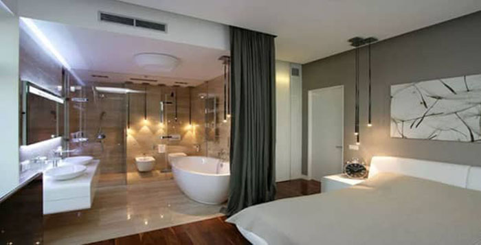 Mẫu phòng tắm phòng ngủ hiện đại và tiện nghi