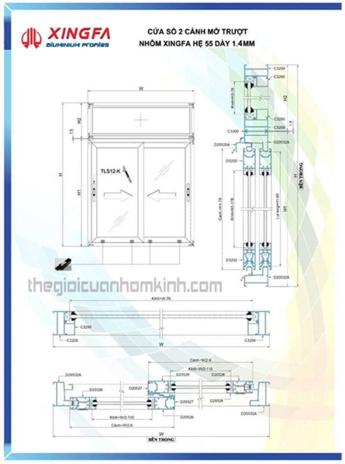 Cách làm nhôm xingfa hệ 55 mở trượt 2 cánh