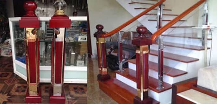 Mẫu trụ cầu thang mạ vàng đẹp sang trọng