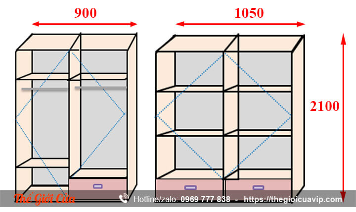 Kích thước tủ quần áo 2 cánh