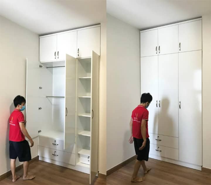 Sử dụng mẫu tủ quần áo âm tường với nhiều ngăn để đồ tiện lợi
