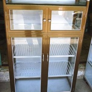 Mẫu tủ nhôm đựng chén bát màu đồng đẹp