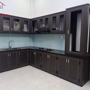 Tủ bếp nhôm hệ 55 xingfa kết hợp tủ đứng để rượu mẫu đẹp