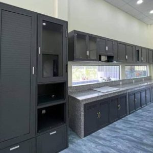 Mẫu tủ bếp nhôm hệ xingfa chữ I đẹp