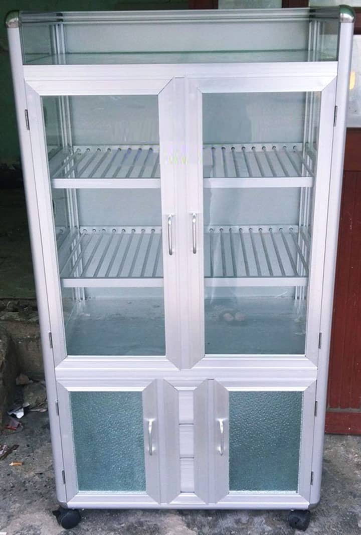 Tủ nhôm đựng chén dĩa có ngăn dưới để đồ khô